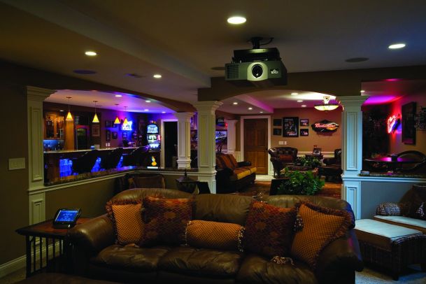 LED lighting in showing room with projector on ceiling
